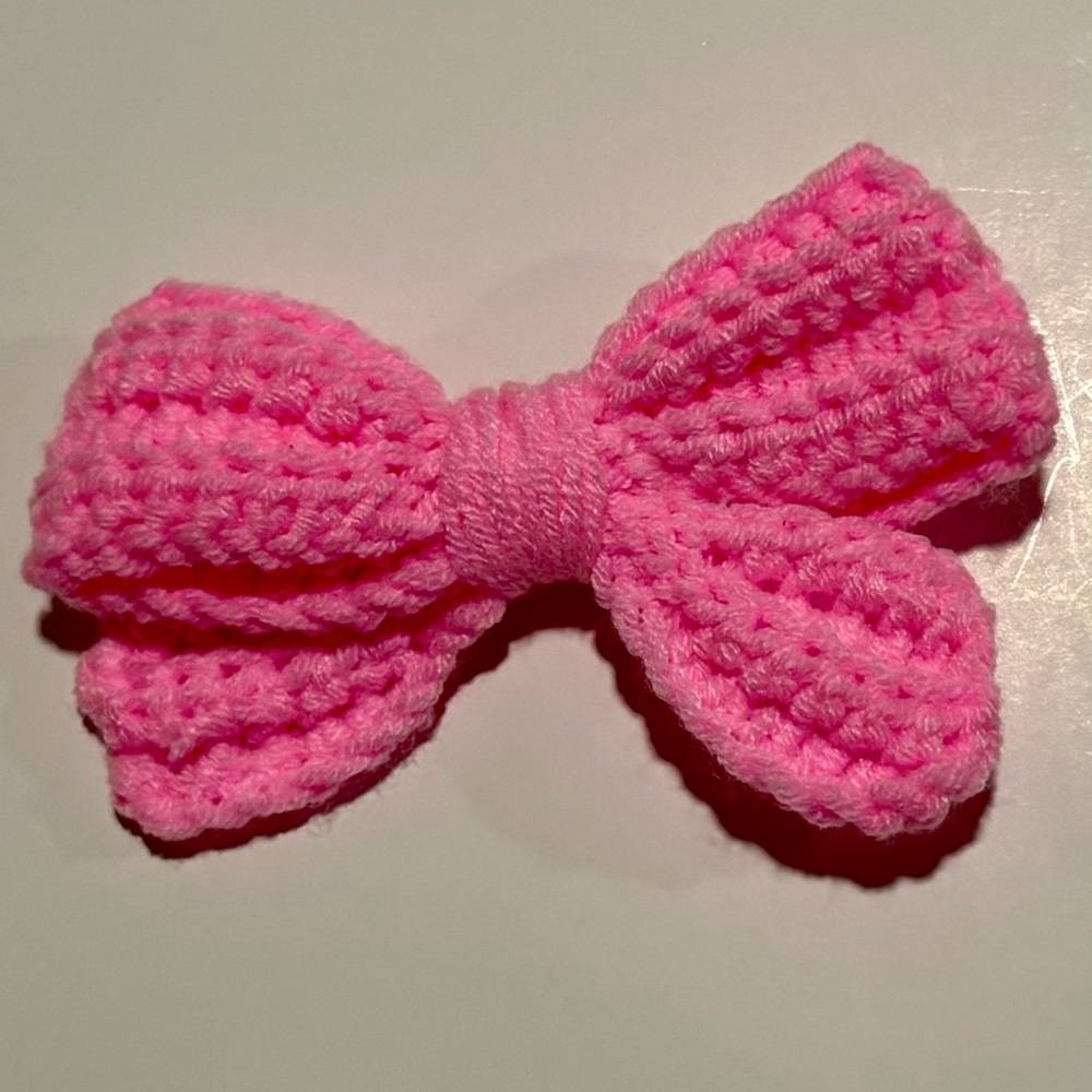 Pink Knitted Bow Hair Clip